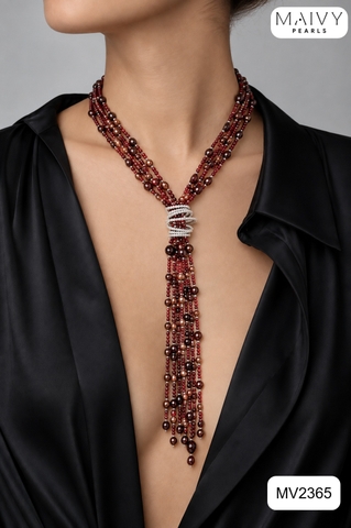 MV2365- Dây chuyền mix 3 sợi đá thạch lựu Garnet Aurora