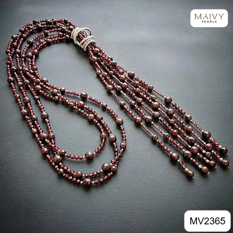 MV2365- Dây chuyền mix 3 sợi đá thạch lựu Garnet Aurora