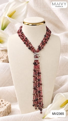 MV2365- Dây chuyền mix 3 sợi đá thạch lựu Garnet Aurora
