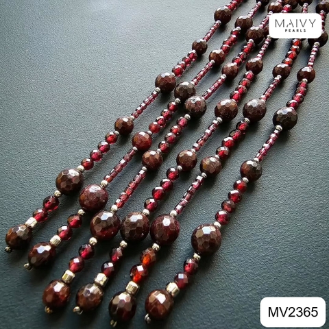 MV2365- Dây chuyền mix 3 sợi đá thạch lựu Garnet Aurora