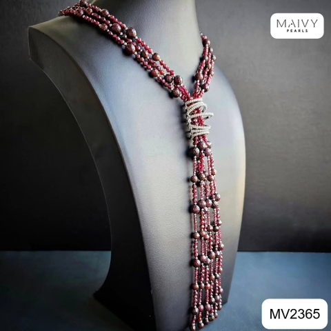 MV2365- Dây chuyền mix 3 sợi đá thạch lựu Garnet Aurora