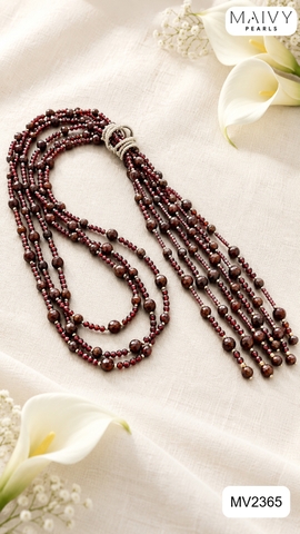 MV2365- Dây chuyền mix 3 sợi đá thạch lựu Garnet Aurora
