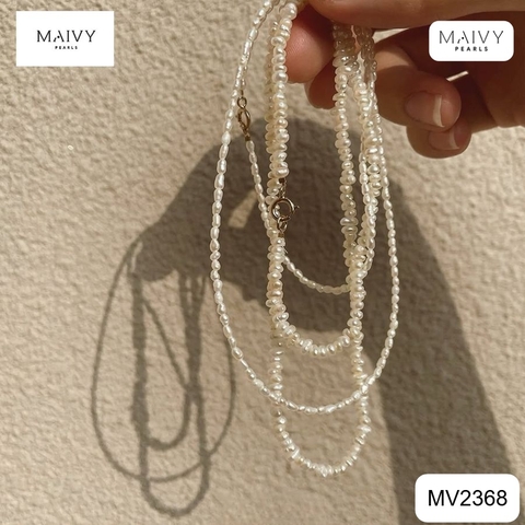 MV2368 - Set dây chuyền ngọc trai gạo nhí và dây bắp nhí màu trắng dài 40cm