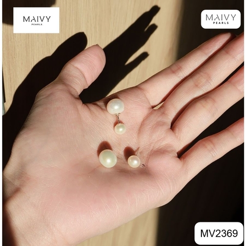 MV2369 - Bông tai nụ dior 2 đầu trắng sz vip đầu to 15-17mm đầu nhỏ 7-8mm