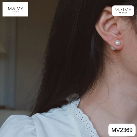 MV2369 - Bông tai nụ dior 2 đầu trắng sz vip đầu to 15-17mm đầu nhỏ 7-8mm