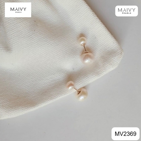 MV2369 - Bông tai nụ dior 2 đầu trắng sz vip đầu to 15-17mm đầu nhỏ 7-8mm