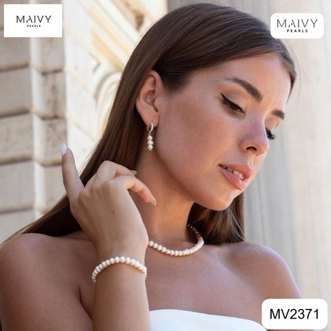 MV2371 - Set ngọc trai gạo size 4mm màu trắng gồm dây chuyền, lắc tay, bông tai