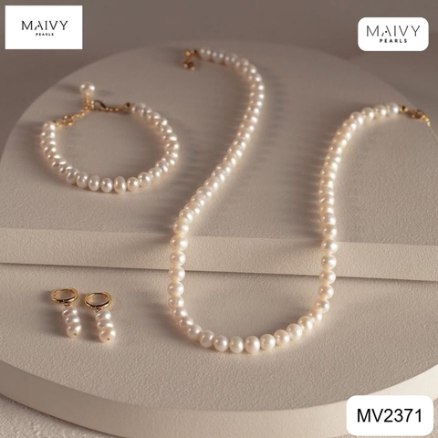 MV2371 - Set ngọc trai gạo size 4mm màu trắng gồm dây chuyền, lắc tay, bông tai