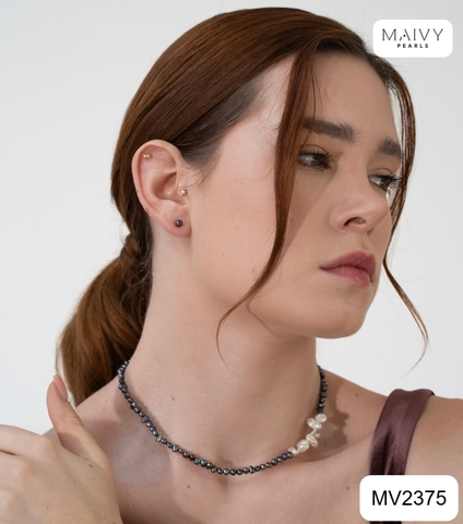 MV2375 - Dây chuyền ngọc trai keshi màu lông lông size nhỏ mix ngọc trai keshi màu trắng size vừa
