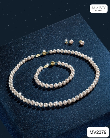 MV2379 - Set ngọc trai akoya màu trắng size 6-7mm gồm dây chuyền , lắc tay,bông tai