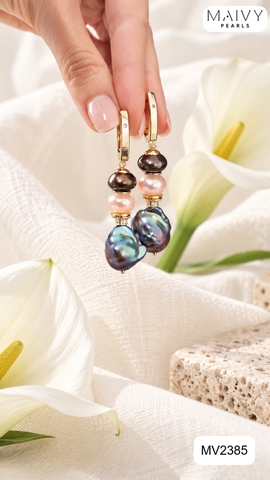 MV2385- Set ngọc trai baroque màu lông công gồm dây chuyền và bông tai