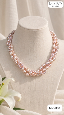 MV2387 - Dây chuyền 3 sợi đan xéo Baroque mix trai bắp