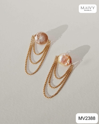 MV2388 - Bông tai ngọc trai baroque cúc áo mix phụ kiện bạc 925 mạ vàng 18k 2 màu trắng/hồng ánh tím