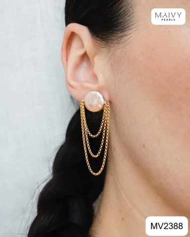 MV2388 - Bông tai ngọc trai baroque cúc áo mix phụ kiện bạc 925 mạ vàng 18k 2 màu trắng/hồng ánh tím