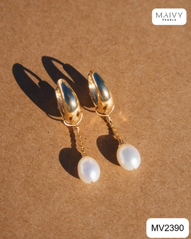 MV2390 - Bông tai trai gạo trắng dáng dài nữ tính
