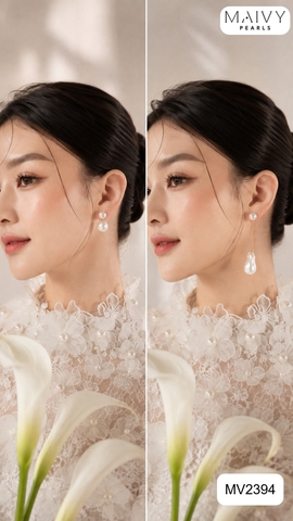 MV2394 - Bông tai Baroque trắng ánh xà cừ gồm 2 phiên bản dáng thả dài và dáng ngắn