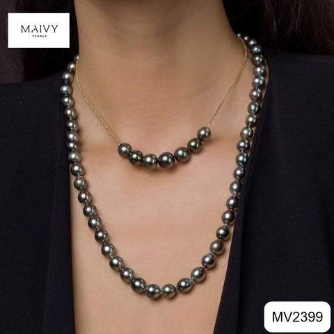 MV2399 - Set ngọc trai nửa vòng mix dây bạc 925 mạ vàng 18k dài ngắn gồm 3 màu lông công/hồng ánh tím/mix tứ quý