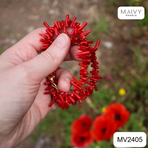 MV2405 - Dây chuyền san hô đỏ size nhỏ hạt cắt dài kiểu hiện đại
