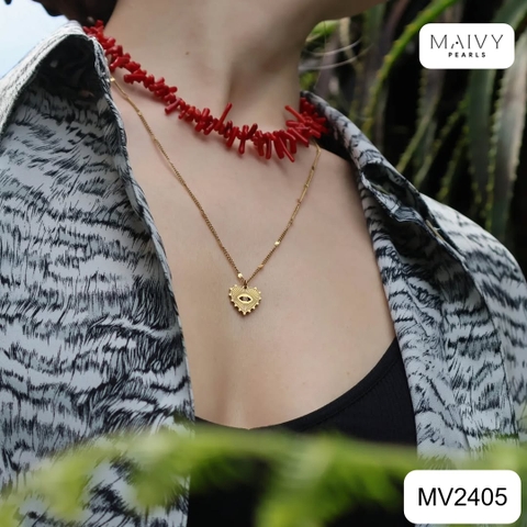 MV2405 - Dây chuyền san hô đỏ size nhỏ hạt cắt dài kiểu hiện đại