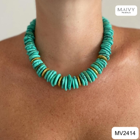 MV2414 - Dây chuyền đá lam xếp tầng mix charm bạc 925 mạ vàng 18k sz đại