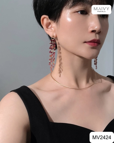 MV2424 - Bông tai đá tự nhiên nhiều sợi thả dài kiểu hiện đại