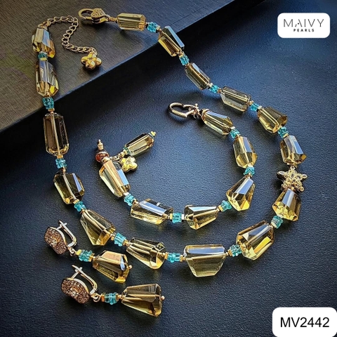 MV2442 - Set dây chuyền, lăc tay, bông tai đá thạch anh vàng Golden Aura
