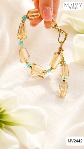 MV2442 - Set dây chuyền, lăc tay, bông tai đá thạch anh vàng Golden Aura