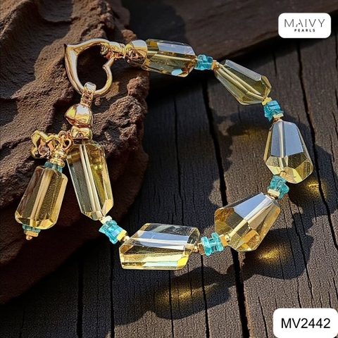 MV2442 - Set dây chuyền, lăc tay, bông tai đá thạch anh vàng Golden Aura