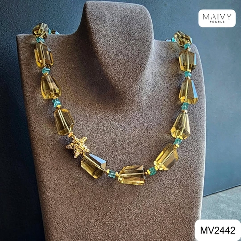 MV2442 - Set dây chuyền, lăc tay, bông tai đá thạch anh vàng Golden Aura