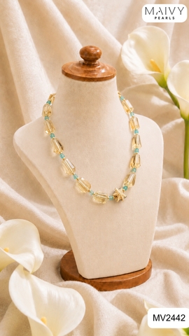 MV2442 - Set dây chuyền, lăc tay, bông tai đá thạch anh vàng Golden Aura
