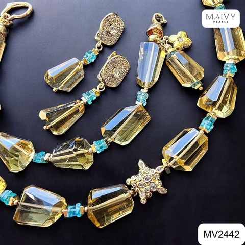 MV2442 - Set dây chuyền, lăc tay, bông tai đá thạch anh vàng Golden Aura