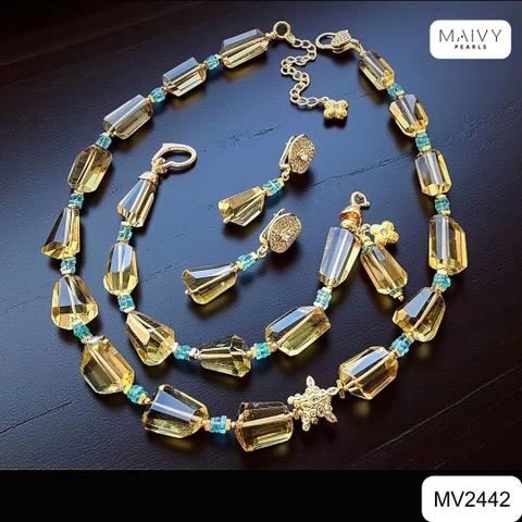 MV2442 - Set dây chuyền, lăc tay, bông tai đá thạch anh vàng Golden Aura