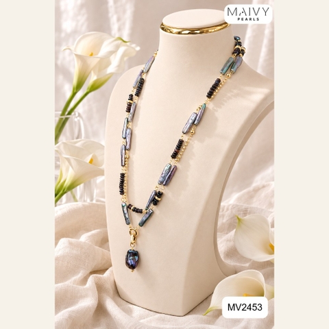 Dây chuyền ngọc trai baroque lông công dáng dài kèm mặt MV2453