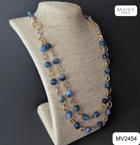 MV2454 - Dây chuyền đôi đá xanh tự nhiên mix nhiều phong cách