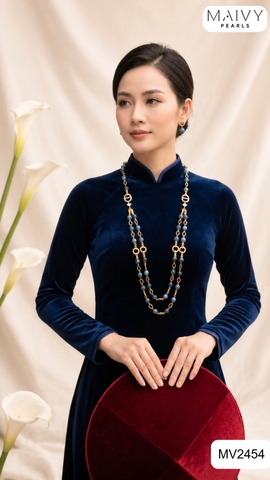 MV2454 - Dây chuyền đôi đá xanh tự nhiên mix nhiều phong cách