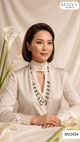 MV2454 - Dây chuyền đôi đá xanh tự nhiên mix nhiều phong cách