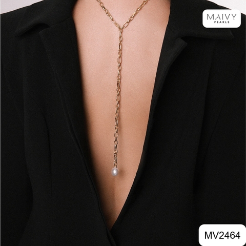 MV2464 - Dây chuyền chuỗi ngọc trai trắng khóa rút thả dài