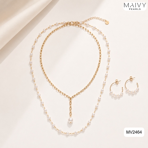 MV2464 - Dây chuyền chuỗi ngọc trai trắng khóa rút thả dài