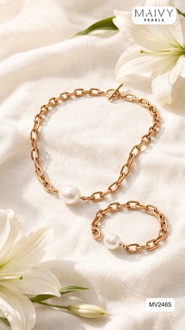 MV2465 - Dây chuyền bạc 925 mạ vàng 18k nhấn 1 viên ngọc trai trắng dáng chocker