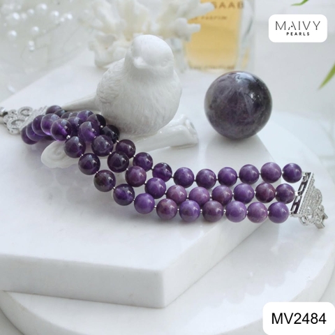 MV2484 - Lắc tay thạch anh tím hạt tròn 3 sợi size hạt 6-7mm