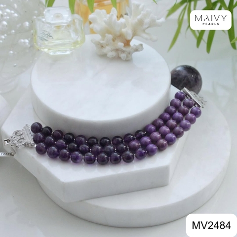 MV2484 - Lắc tay thạch anh tím hạt tròn 3 sợi size hạt 6-7mm