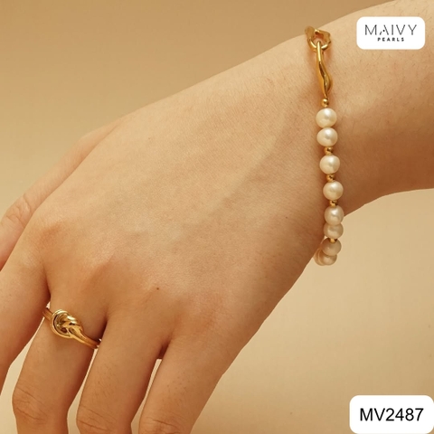 MV2487 - Lắc tay bạc 925 mạ vàng 18k mix ngọc trai trắng sz 6-7mm