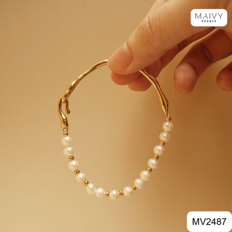 MV2487 - Lắc tay bạc 925 mạ vàng 18k mix ngọc trai trắng sz 6-7mm