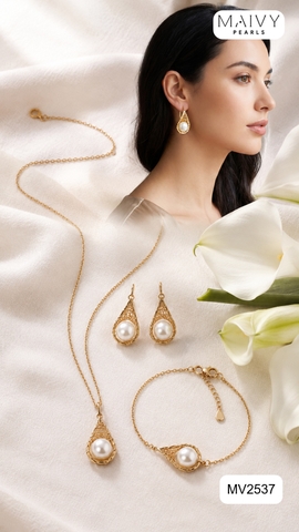 MV2537 - Bông tai ngọc trai trắng mix phụ kiện bạc 925 mạ vàng 18k
