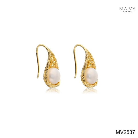 MV2537 - Bông tai ngọc trai trắng mix phụ kiện bạc 925 mạ vàng 18k