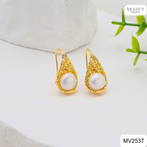 MV2537 - Bông tai ngọc trai trắng mix phụ kiện bạc 925 mạ vàng 18k