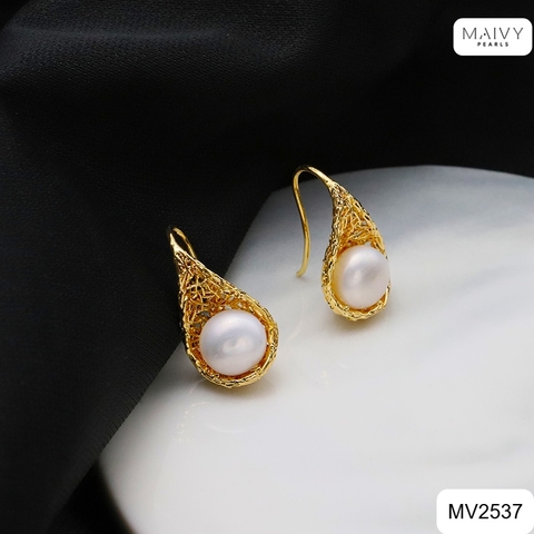 MV2537 - Bông tai ngọc trai trắng mix phụ kiện bạc 925 mạ vàng 18k