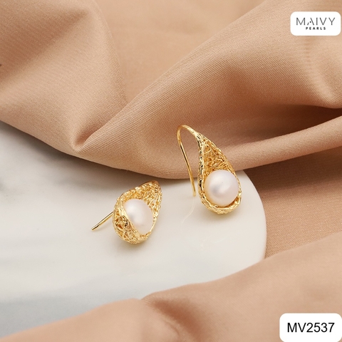 MV2537 - Bông tai ngọc trai trắng mix phụ kiện bạc 925 mạ vàng 18k
