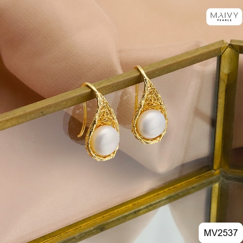 MV2537 - Bông tai ngọc trai trắng mix phụ kiện bạc 925 mạ vàng 18k
