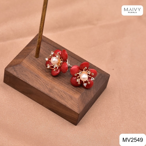 MV2549 - Set san hô đỏ tự nhiên kết hoa gồm dây chuyền/lắc/nhẫn/bông tai